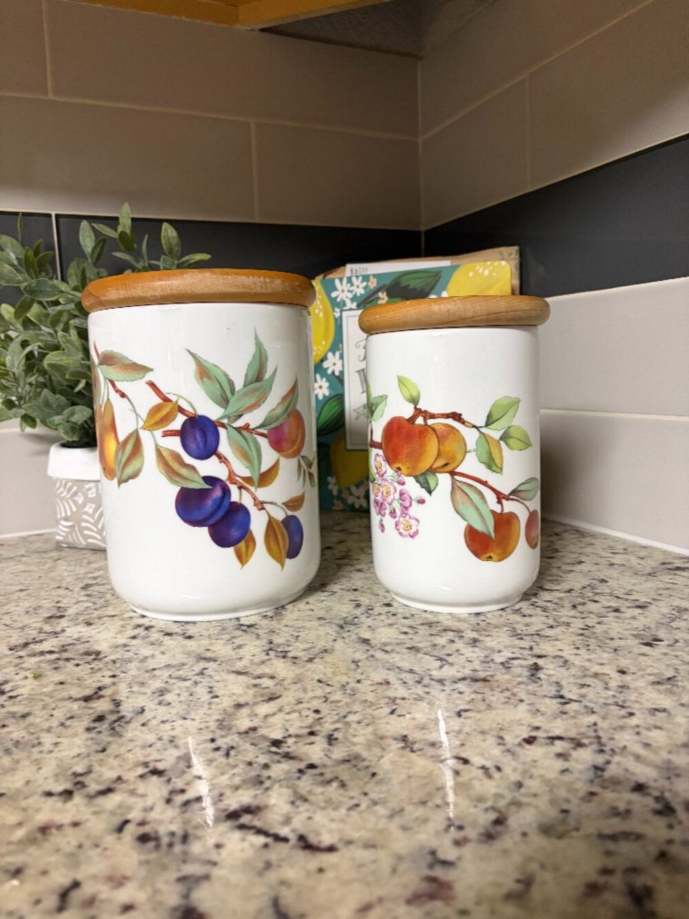 Vintage Royal Worcester Evesham Canisters Lids Set 2 Fruit Jars England